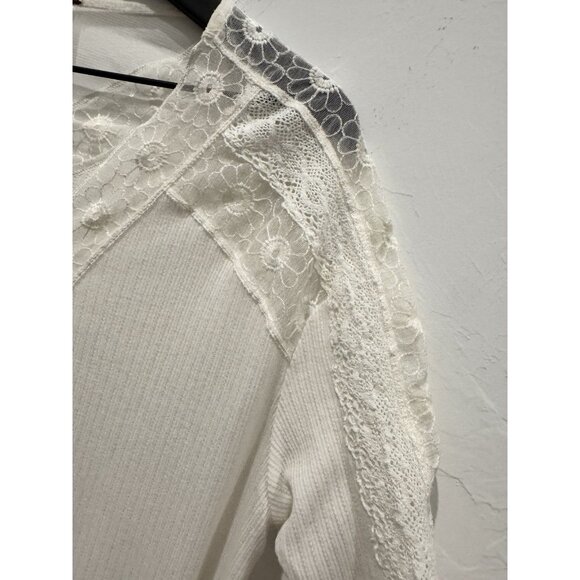 Free People Lola Long Sleeve Knit Lace Shirt Lace Womens Size XS Oversized Ivory - Picture 5 of 14